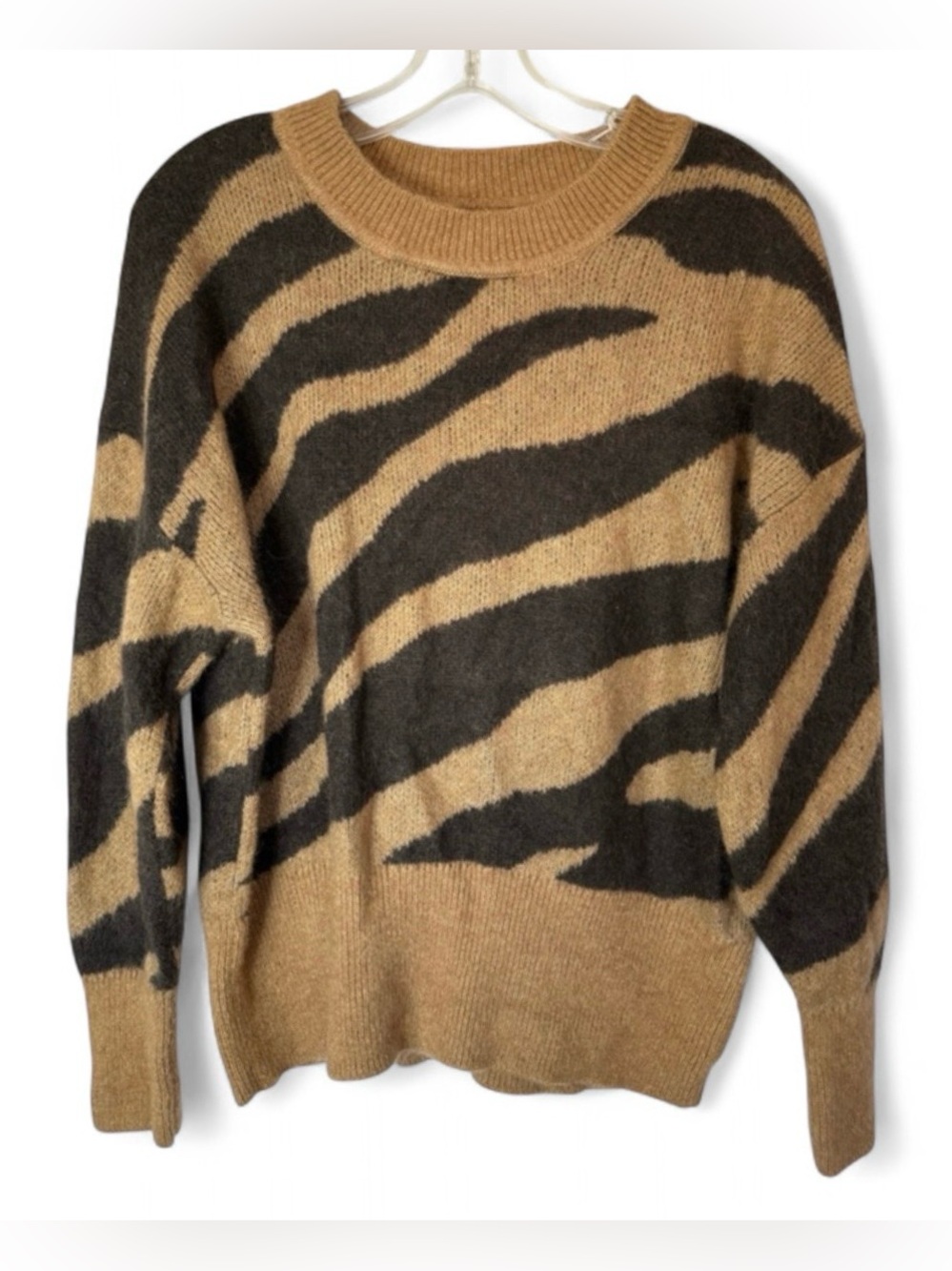 Banana Republic Zebra Print Alpaca Blend Sweater XL Camel Brown Black Animal